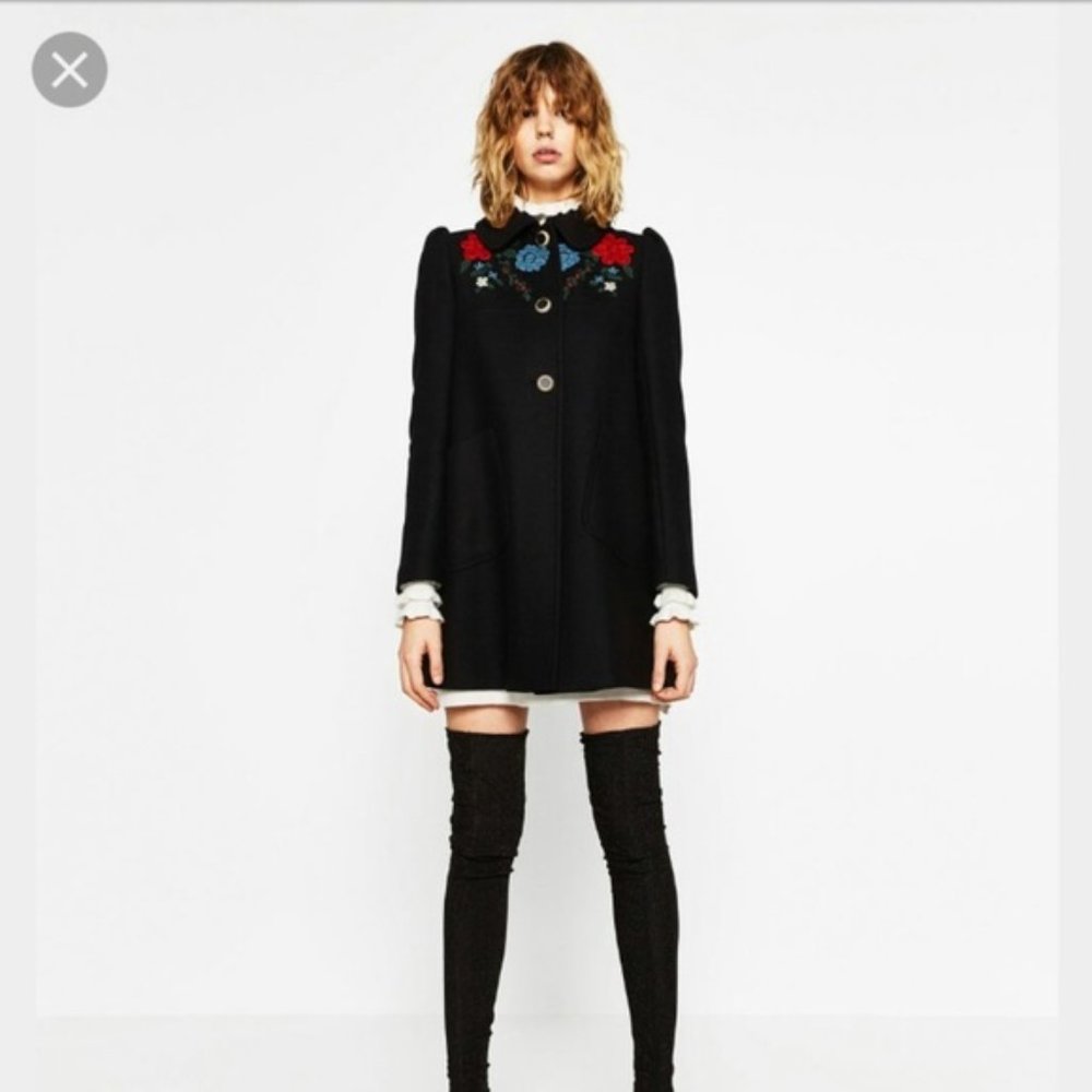 Zara Black Cape with Red and Blue Embroidery